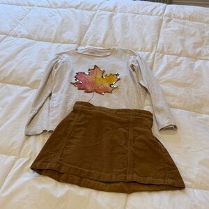 Crewcuts Brown Corduroy Skirt and Maple Leaf Top, Size 6-7